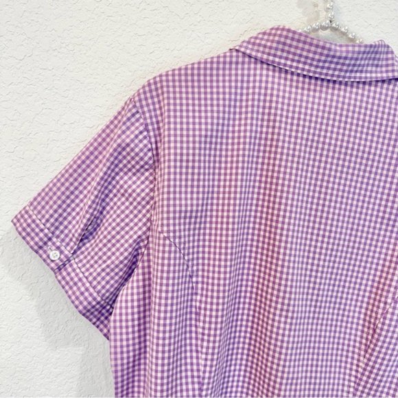 Riders by Lee Purple Lavender Gingham Short Sleeve Button Down Shirt Top Blouse - Picture 9 of 12